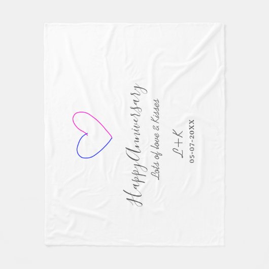 Happy anniversary pink blue heart name date simple fleece deken (Voorkant)