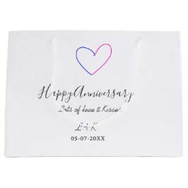 Happy anniversary pink blue heart name date simple groot cadeauzakje