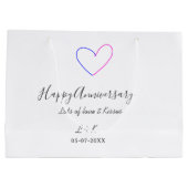 Happy anniversary pink blue heart name date simple groot cadeauzakje (Achterkant)