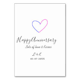 Happy anniversary pink blue heart name date simple kaart