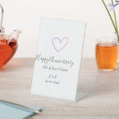Happy anniversary pink blue heart name date simple reclamebord met voetstuk (Insitu)