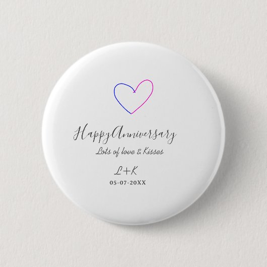 Happy anniversary pink blue heart name date simple ronde button 5,7 cm (Voorkant)