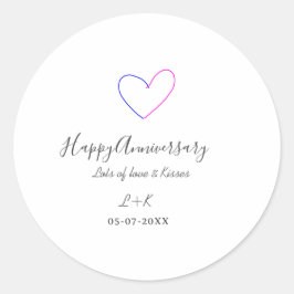 Happy anniversary pink blue heart name date simple ronde sticker