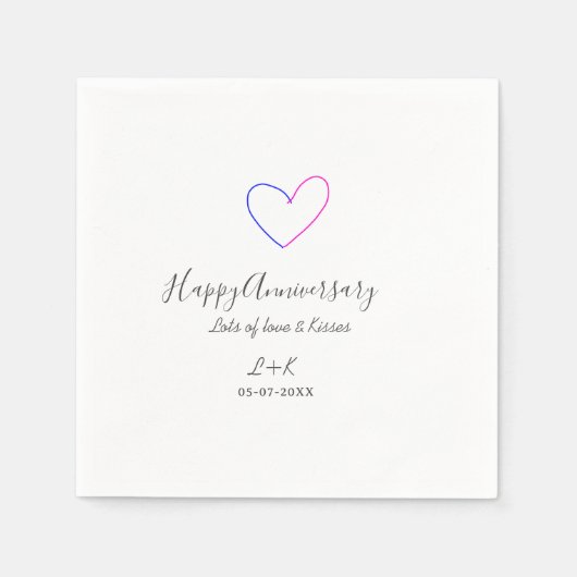 Happy anniversary pink blue heart name date simple servet (Voorkant)