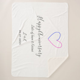 Happy anniversary pink blue heart name date simple sherpa deken