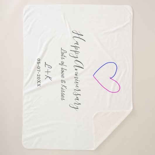 Happy anniversary pink blue heart name date simple sherpa deken (Voorkant)