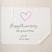 Happy anniversary pink blue heart name date simple sherpa deken (Voorkant (horizontaal))