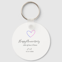 Happy anniversary pink blue heart name date simple sleutelhanger