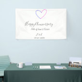 Happy anniversary pink blue heart name date simple spandoek (Beurs)
