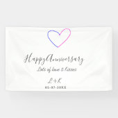 Happy anniversary pink blue heart name date simple spandoek (Horizontaal)