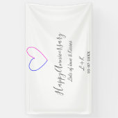 Happy anniversary pink blue heart name date simple spandoek (Verticaal)