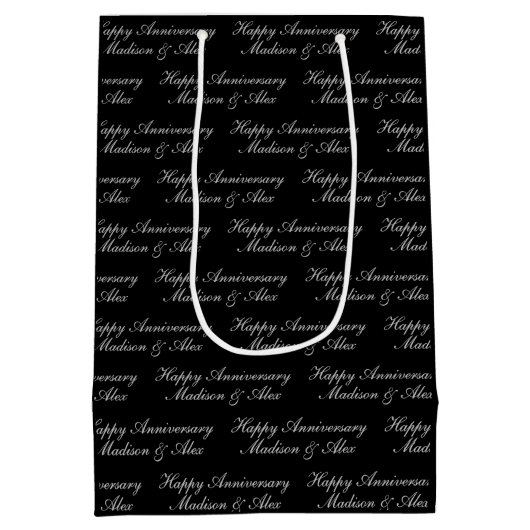 Happy Anniversary Script with Name Black Silver Medium Cadeauzakje (Achterkant)