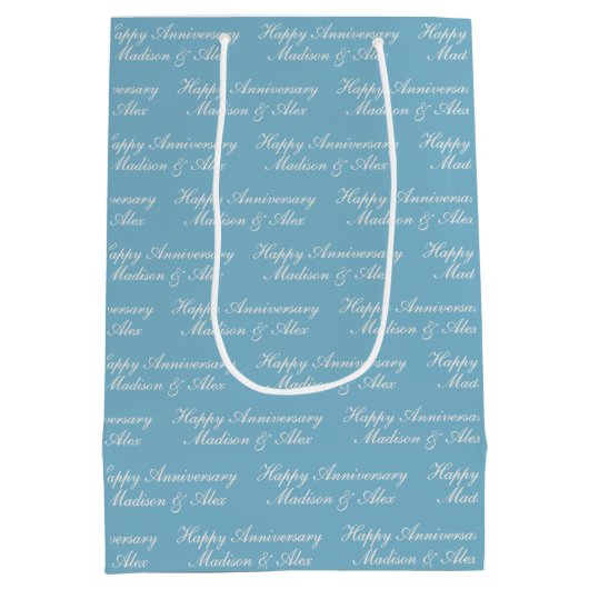 Happy Anniversary Script with Name Dusty Blue Medium Cadeauzakje (Achterkant)
