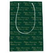 Happy Anniversary Script with Name Green Gold Medium Cadeauzakje (Voorkant)