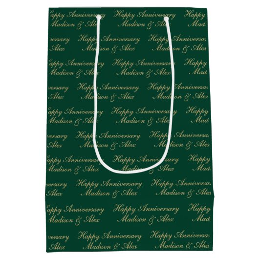 Happy Anniversary Script with Name Green Gold Medium Cadeauzakje (Achterkant)