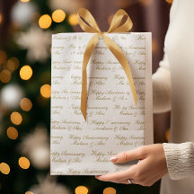 Happy Anniversary Script with Name White Gold