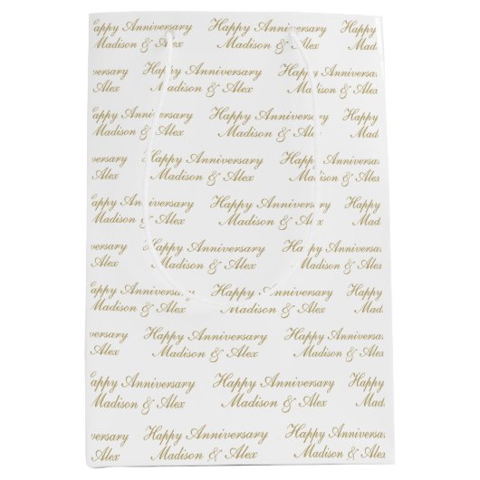 Happy Anniversary Script with Name White Gold Medium Cadeauzakje (Voorkant)