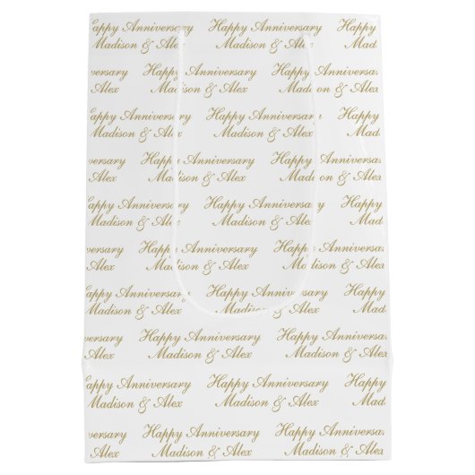 Happy Anniversary Script with Name White Gold Medium Cadeauzakje (Achterkant)