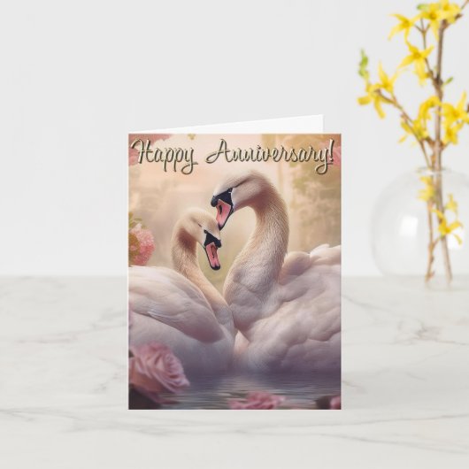 Happy Anniversary Swans Kaart (Gele Bloem)