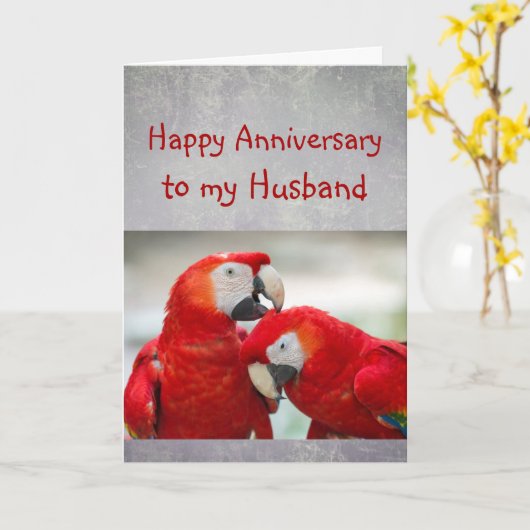 Happy Anniversary Sweetheart Parrot Husband Love Kaart (Gele Bloem)