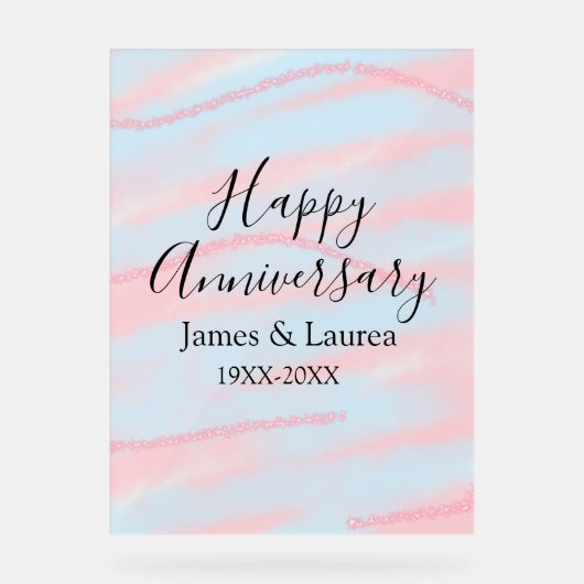 Happy anniversary wedding name date year pastel  acryl bord (Voorkant)