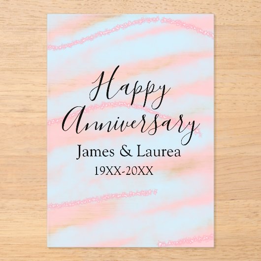 Happy anniversary wedding name date year pastel  acryl uitnodigingen (Voorkant)