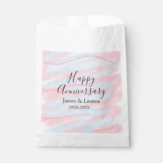 Happy anniversary wedding name date year pastel  bedankzakje (Voorkant)