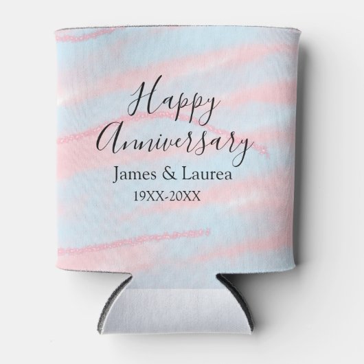 Happy anniversary wedding name date year pastel  blikjeskoeler (Voorkant)