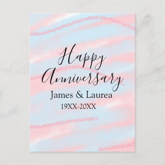 Happy anniversary wedding name date year pastel  briefkaart (Voorkant)