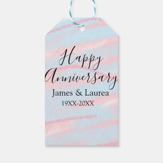 Happy anniversary wedding name date year pastel cadeaulabel (Achterkant)