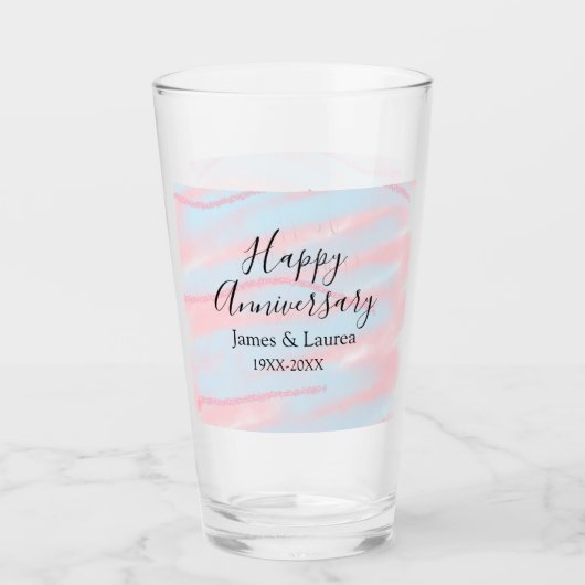 Happy anniversary wedding name date year pastel  glas (Voorkant)