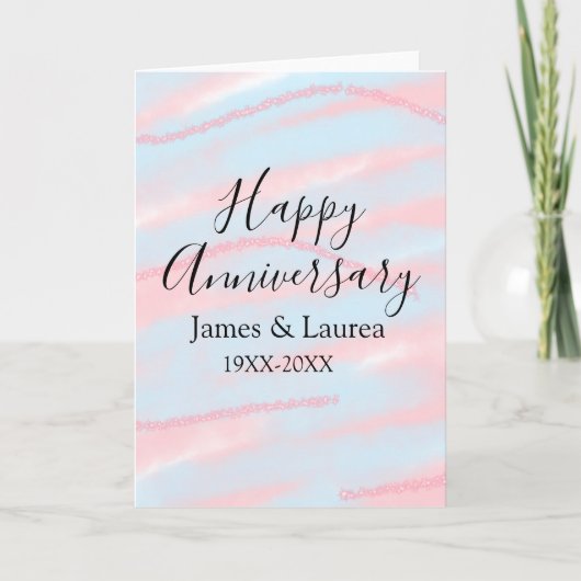 Happy anniversary wedding name date year pastel  kaart (Voorkant)