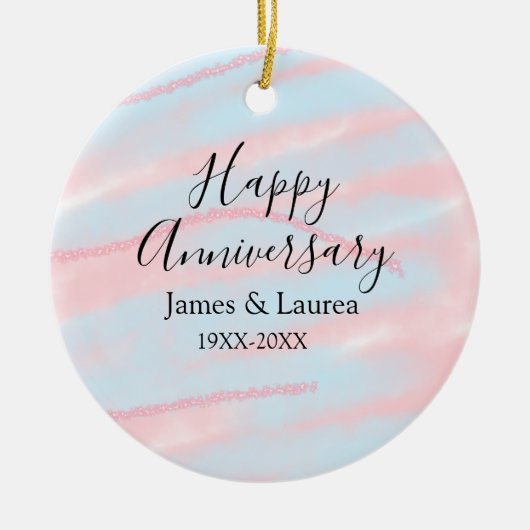 Happy anniversary wedding name date year pastel  keramisch ornament (Voorkant)