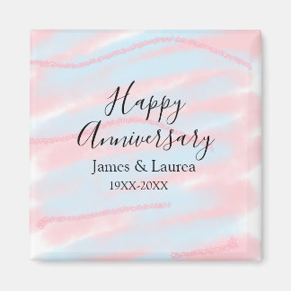 Happy anniversary wedding name date year pastel  magneet