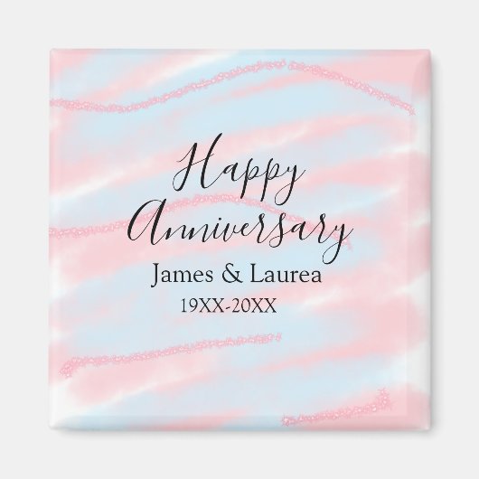 Happy anniversary wedding name date year pastel  magneet (Voorkant)