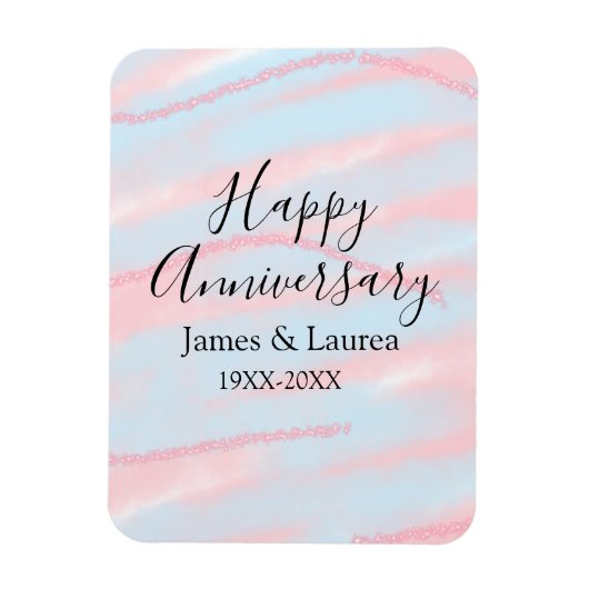 Happy anniversary wedding name date year pastel  magneet (Verticaal)