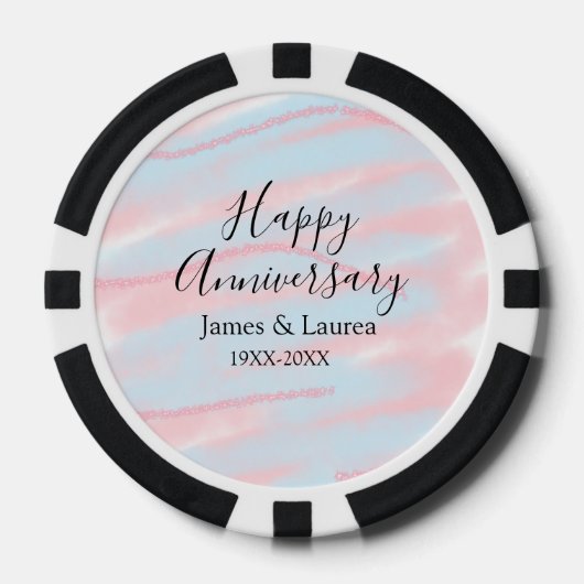Happy anniversary wedding name date year pastel poker chips (Voorkant)