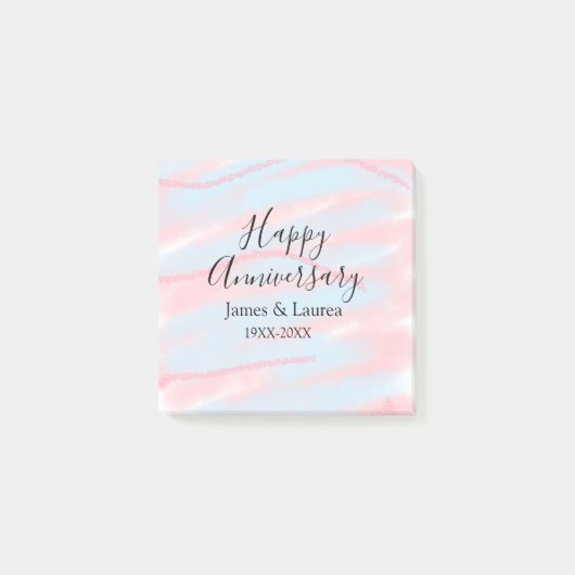 Happy anniversary wedding name date year pastel  post-it® notes (Voorkant)