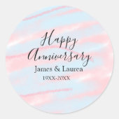 Happy anniversary wedding name date year pastel  ronde sticker (Voorkant)