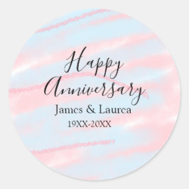 Happy anniversary wedding name date year pastel  ronde sticker