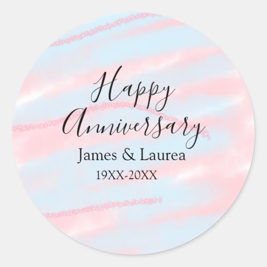 Happy anniversary wedding name date year pastel  ronde sticker (Voorkant)