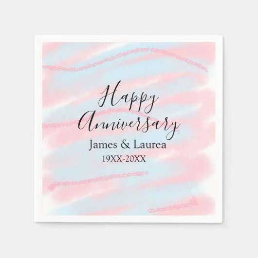 Happy anniversary wedding name date year pastel  servet (Voorkant)