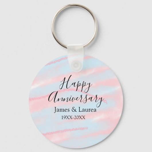 Happy anniversary wedding name date year pastel  sleutelhanger (Voorkant)