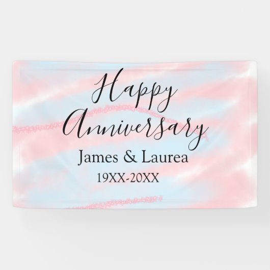 Happy anniversary wedding name date year pastel  spandoek (Horizontaal)