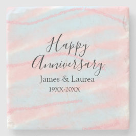 Happy anniversary wedding name date year pastel  stenen onderzetter