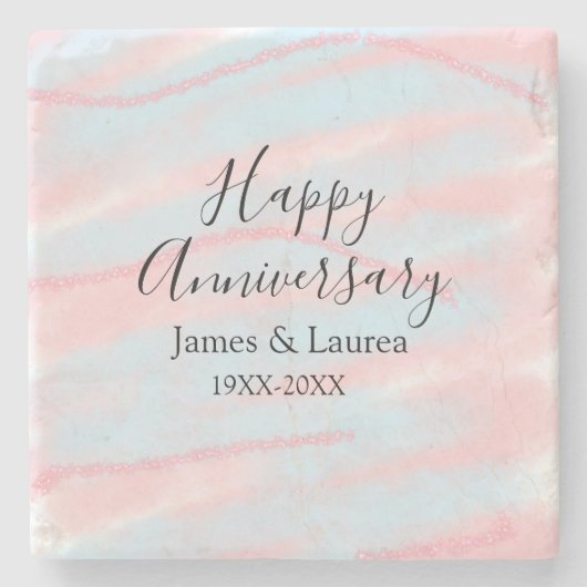 Happy anniversary wedding name date year pastel stenen onderzetter (Voorkant)