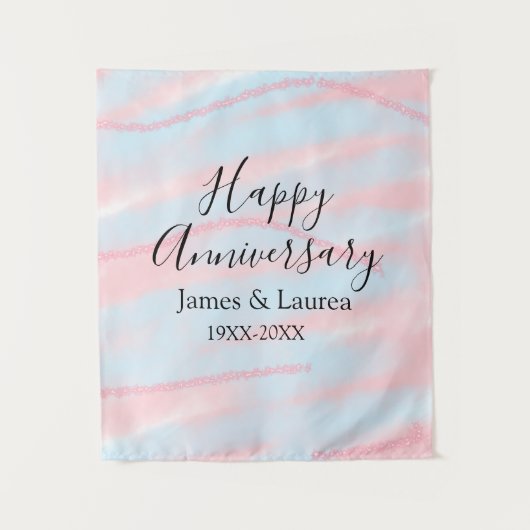 Happy anniversary wedding name date year pastel  wandkleed (Voorkant)