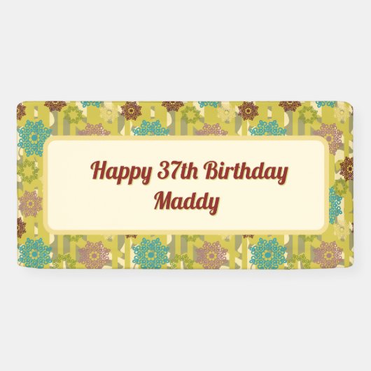 Happy Any Age Birthday Urban Floral Pattern Spandoek (Horizontaal)