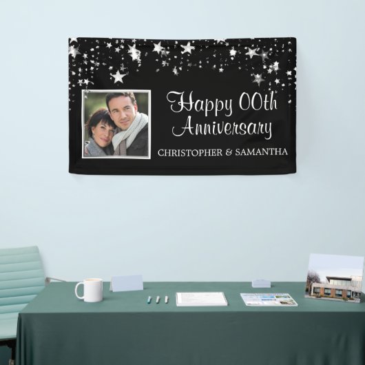 Happy Any Jubileum Black Silver Stars Foto Spandoek (Beurs)