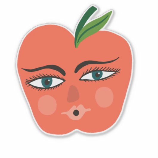 Happy Apple Whimsical Sticker (Voorkant)